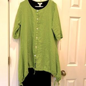 Bryn Walker 100% Linen Tunic Dress Shirt Jacket Sz XS Green